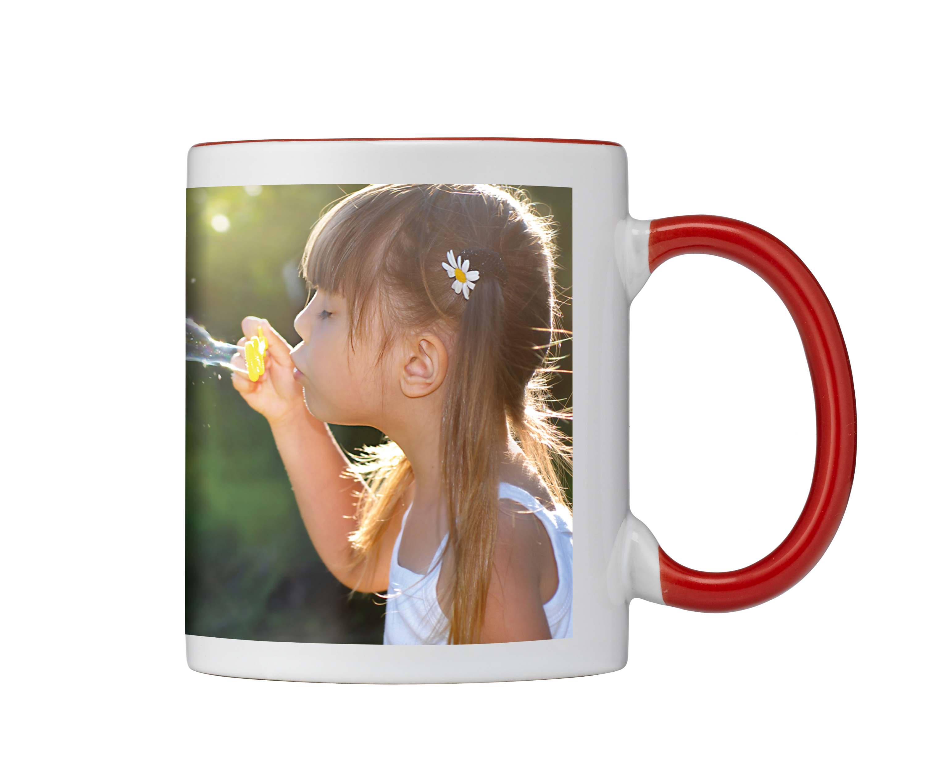 Panorama Foto-Tassen mit farbigem Henkel und Trinkrand